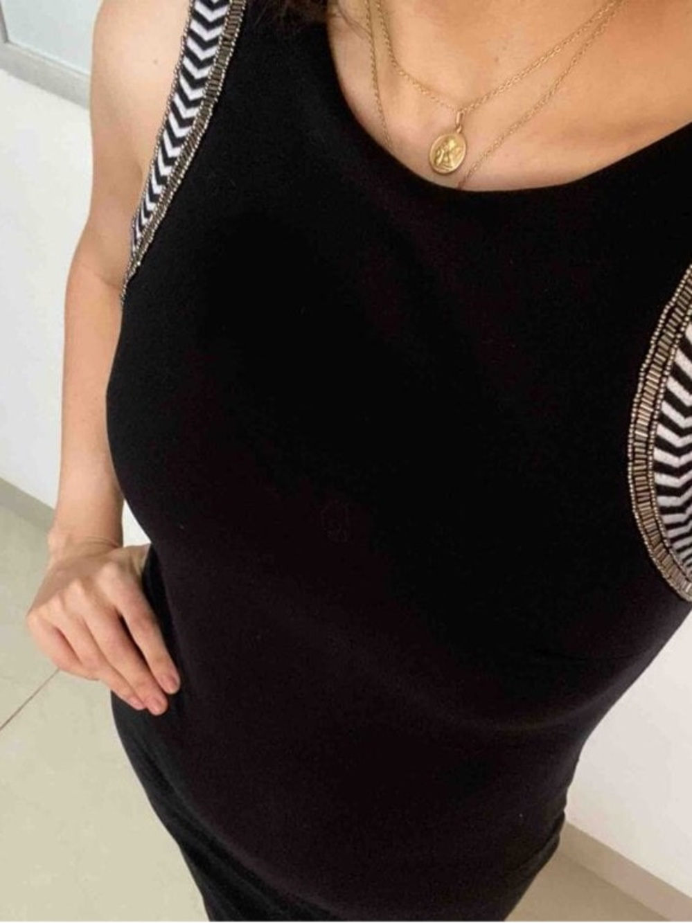 Sleeveless Black Sheath Dress with Embellished Armholes